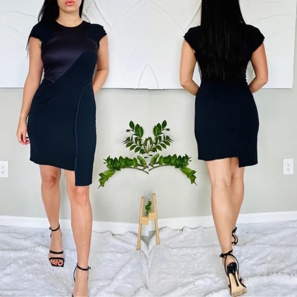 BCBGMAXAZRIA Runway Night Asymmetrical Patchwork Dress in navy black - Picture 4 of 17